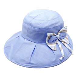 Womens Stripe Sun Protection Beach Bucket Cap Vogue Outdoor Fishing Hat with Bowknot