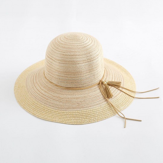 Women's Two-tone Stitching Elegant Seaside Holiday Sunshade Woven Straw Hat