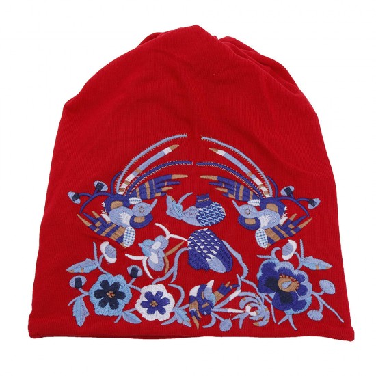 Womens Vintage Floral Embroidered Beanie Caps Fashion Outdoor Good Elastic Turban Hat