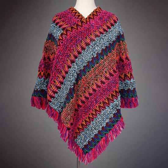 Women's Vintage Scarves & Shawl Color-Block Buttoned Crochet Wrap Pattern
