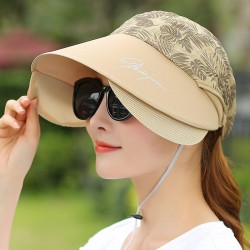 Womens Wide Birm UV Protection Sun Hat Outdoor Summer Beach Packable Empty Top Visor Cap
