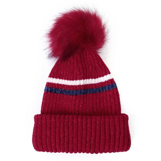 Women's Winter Dual-Use Striped Knit Beanie Hat Cycling Warm Windproof Earmuffs Wool Cap