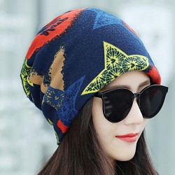 Womens Winter Print Polyester Beanie Hat Outdoor Earmuffs Warm Plus Size Chemo Caps Soft