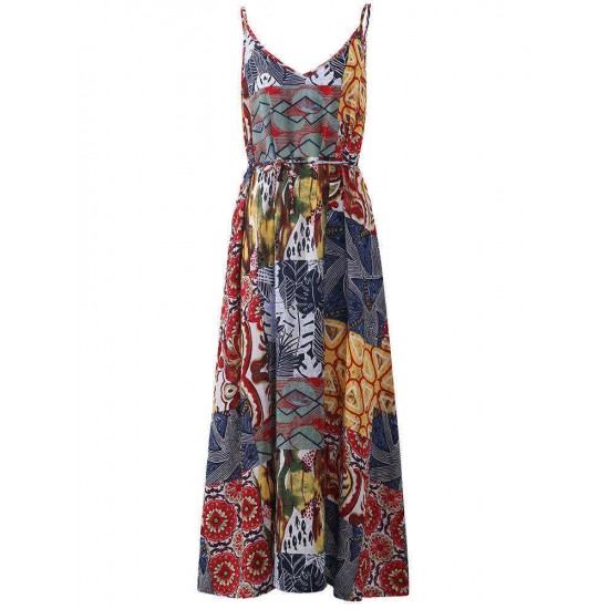 Bohemian Colorful Printed V-Neck Strap Maxi Dress for Women