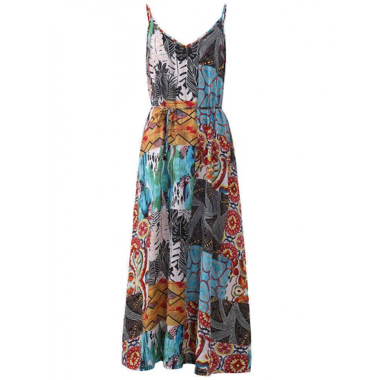 Bohemian Colorful Printed V-Neck Strap Maxi Dress for Women