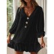 Casual Solid Color Lace V-neck Long Sleeve Dress