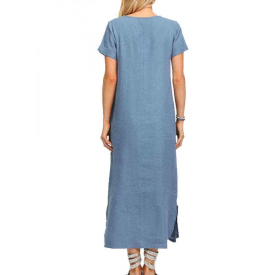 Casual Solid Color Short Sleeve Split Hem Dress