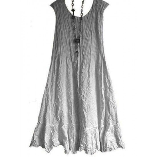 Casual Solid Color Sleeveless Plus Size Dress for Women