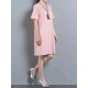 Casual Women Embroidery Dress Frog Buttons Loose Cotton Linen Dresses