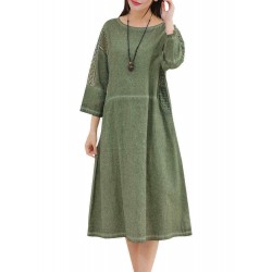 Casual Women Pure Color Hollow Out Splicing Vintage Maxi Dress
