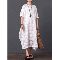 Casual Women Solid Color Dress Short Sleeve Oversize Maxi Dresses