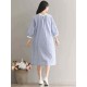 Casual Women Striped Caidigan Round Neck Pockets Blouse Dress