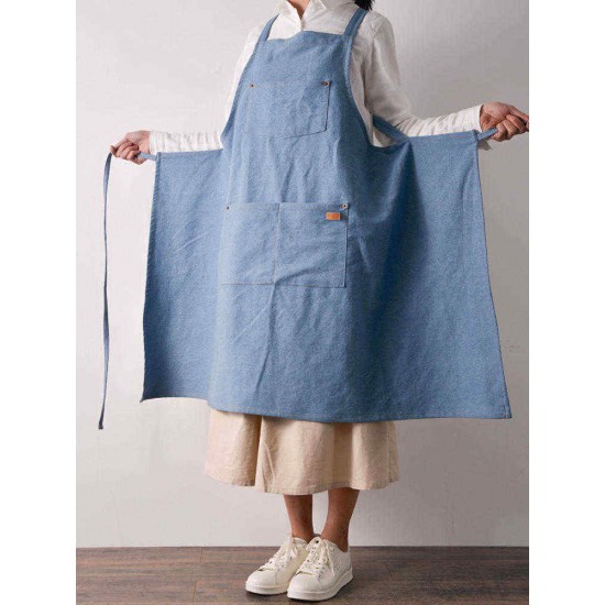 Denim Cowboy Japanese Style Kitchen Cooking Aprons Dress with Pockets