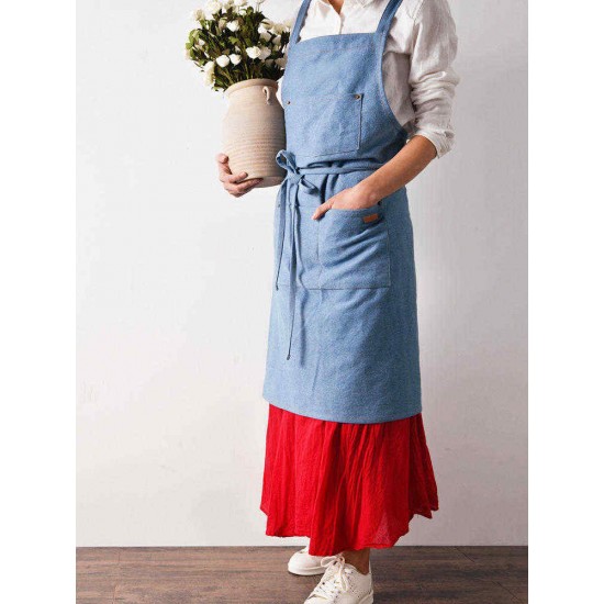 Denim Cowboy Japanese Style Kitchen Cooking Aprons Dress with Pockets