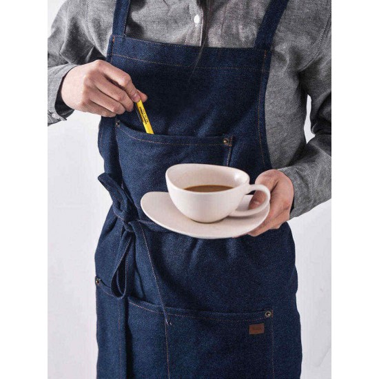 Denim Cowboy Japanese Style Kitchen Cooking Aprons Dress with Pockets