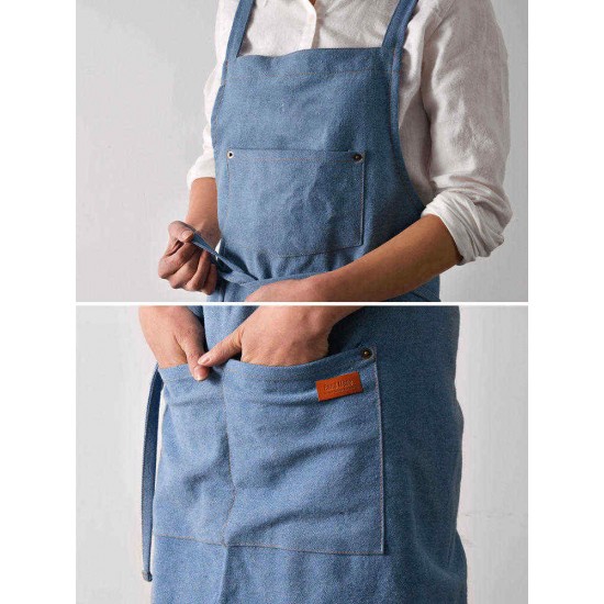 Denim Cowboy Japanese Style Kitchen Cooking Aprons Dress with Pockets