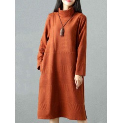 Elegant Women Pure Color High Collar Sweater Dresses