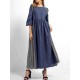 Elegant Women Stripe Patchwork Crew Neck Long Dress