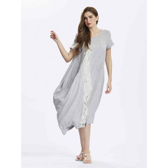 European Style Casual Printed Linen Dress For Women