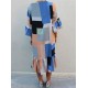 Geometric Print V-neck Half Sleeve Women Fishtail Dress