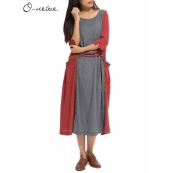 Loose Women Vintage Patchwork Color Pocket Dress