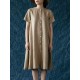 M-5XL Vintage Short Sleeve Button Solid Color Dress