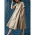 M-5XL Vintage Short Sleeve Button Solid Color Dress