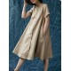 M-5XL Vintage Short Sleeve Button Solid Color Dress