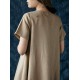 M-5XL Vintage Short Sleeve Button Solid Color Dress
