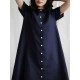 M-5XL Vintage Short Sleeve Button Solid Color Dress
