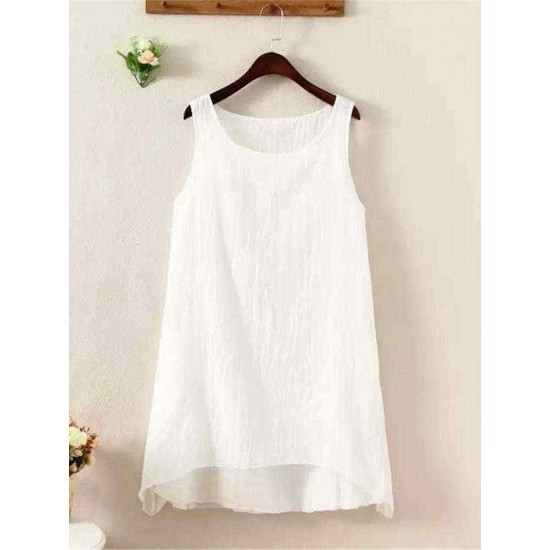 O-NEWE Casual Women Loose Layer Irregular Hem Sleeveless Dress