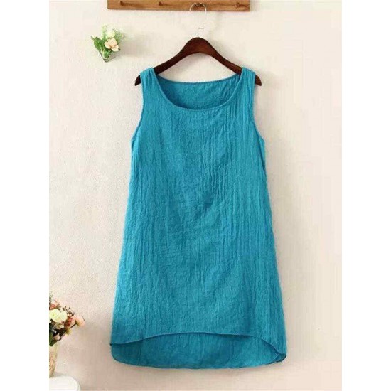 O-NEWE Casual Women Loose Layer Irregular Hem Sleeveless Dress