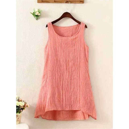 O-NEWE Casual Women Loose Layer Irregular Hem Sleeveless Dress