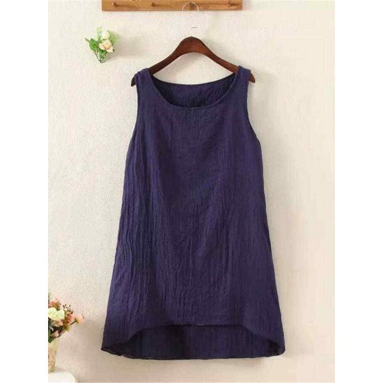 O-NEWE Casual Women Loose Layer Irregular Hem Sleeveless Dress