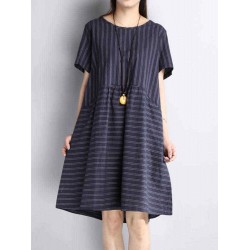 O-NEWE Casual Women Stripe Short Sleeve Dress