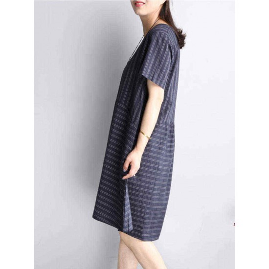 O-NEWE Casual Women Stripe Short Sleeve Dress