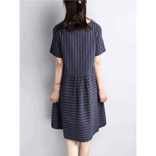 O-NEWE Casual Women Stripe Short Sleeve Dress