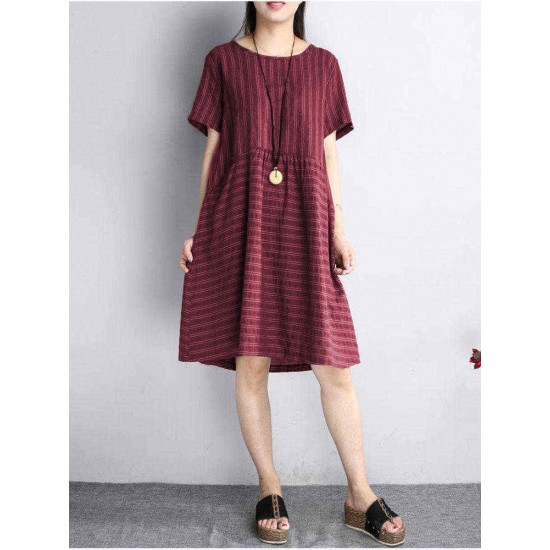 O-NEWE Casual Women Stripe Short Sleeve Dress