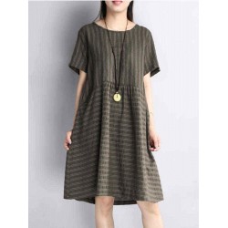 O-NEWE Casual Women Stripe Short Sleeve Dress