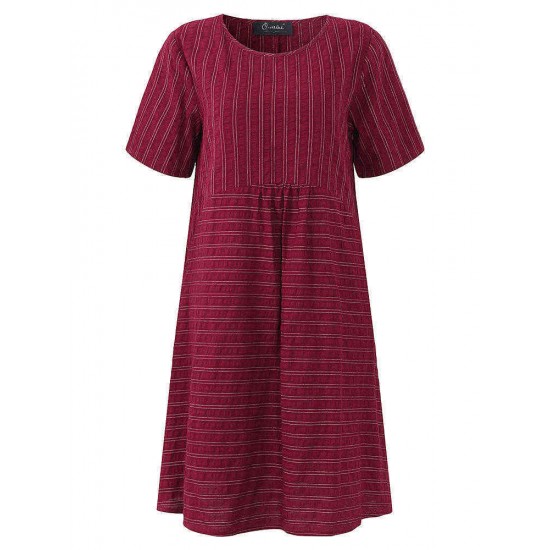 O-NEWE Casual Women Stripe Short Sleeve Dress