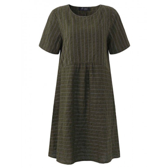 O-NEWE Casual Women Stripe Short Sleeve Dress