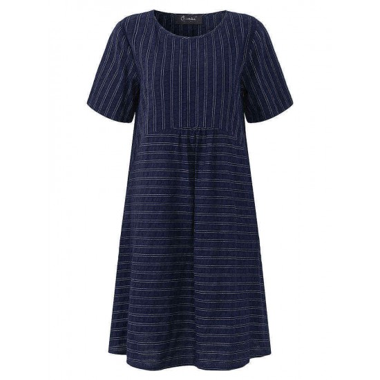 O-NEWE Casual Women Stripe Short Sleeve Dress