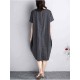 O-NEWE Casual Women Striped Pockets Asymmetrical Dress