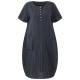 O-NEWE Casual Women Striped Pockets Asymmetrical Dress