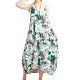 O-NEWE Chiness Style O-neck Sleeveless Floral Printed Dresses