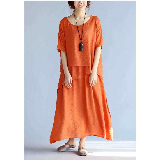 O-NEWE Loose Women Maxi Dress Half Sleeve Irregular Solid Dress