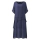 O-NEWE Loose Women Maxi Dress Half Sleeve Irregular Solid Dress