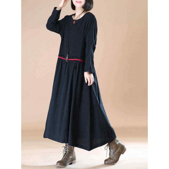 O-NEWE M-5XL Casual Women Color Block Solid Stitching Long Maxi Dress