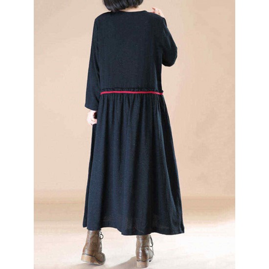 O-NEWE M-5XL Casual Women Color Block Solid Stitching Long Maxi Dress