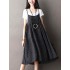 O-NEWE Plus Size Vintage Women Striped Printed Strap Sleeveless Dresses